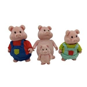 Vintage Calico Critters Sylvanian Families Pig Family Flocked Figures Set of 4